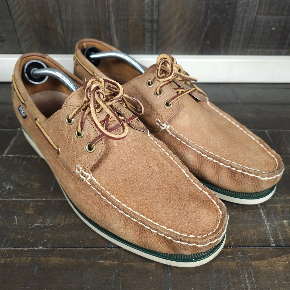 Polo Ralph‎ Lauren Mens Size 13.5  Bienne Tan Leather Boat Shoes